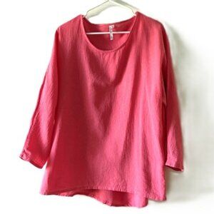 Lulu-B Coral Muslin Cotton Top with 3/4 Sleeves